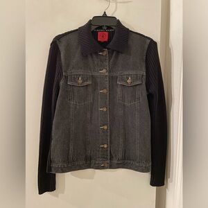 S: Russian Denim Jacket Sweater Knit Sleeves & Back Grey/Black By Design Sport